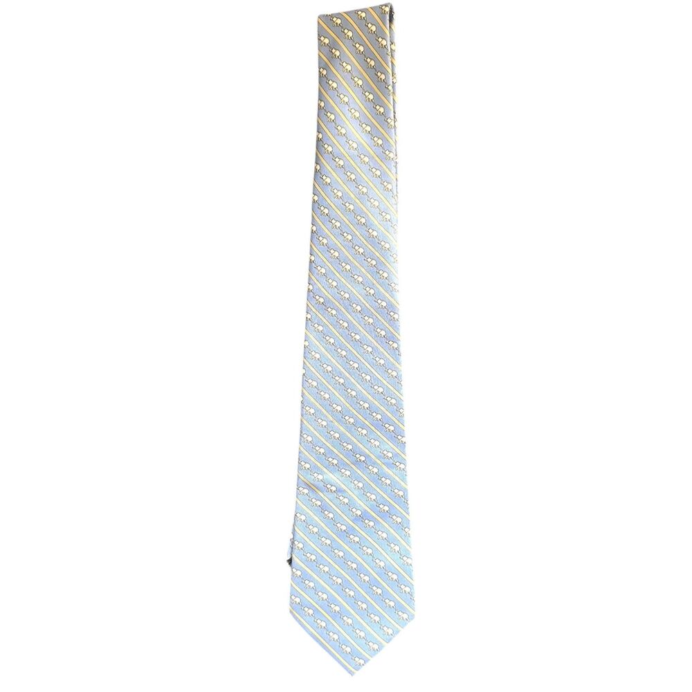 JIM THOMPSON Elephant Print Silk‎ Tie Light Blue